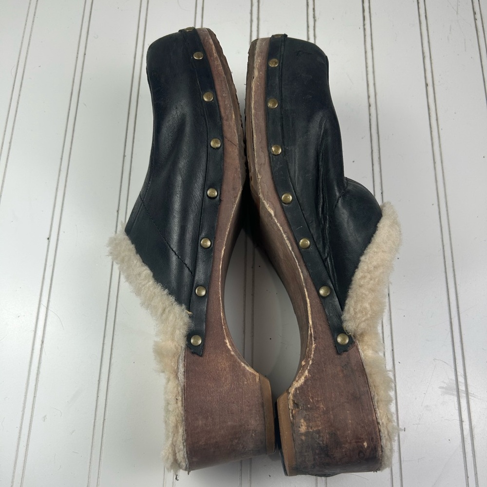 UGG VINTAGE Australia Kalie Sheepskin Studded Wooden Clogs Women’s Size 12 - Picture 6 of 9